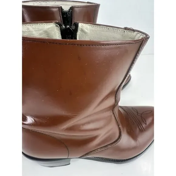 *Flaw Long Haul Mens Leather Cowboy Boots Sz 10M Western Zip Ankle Riding Brown - Picture 5 of 16